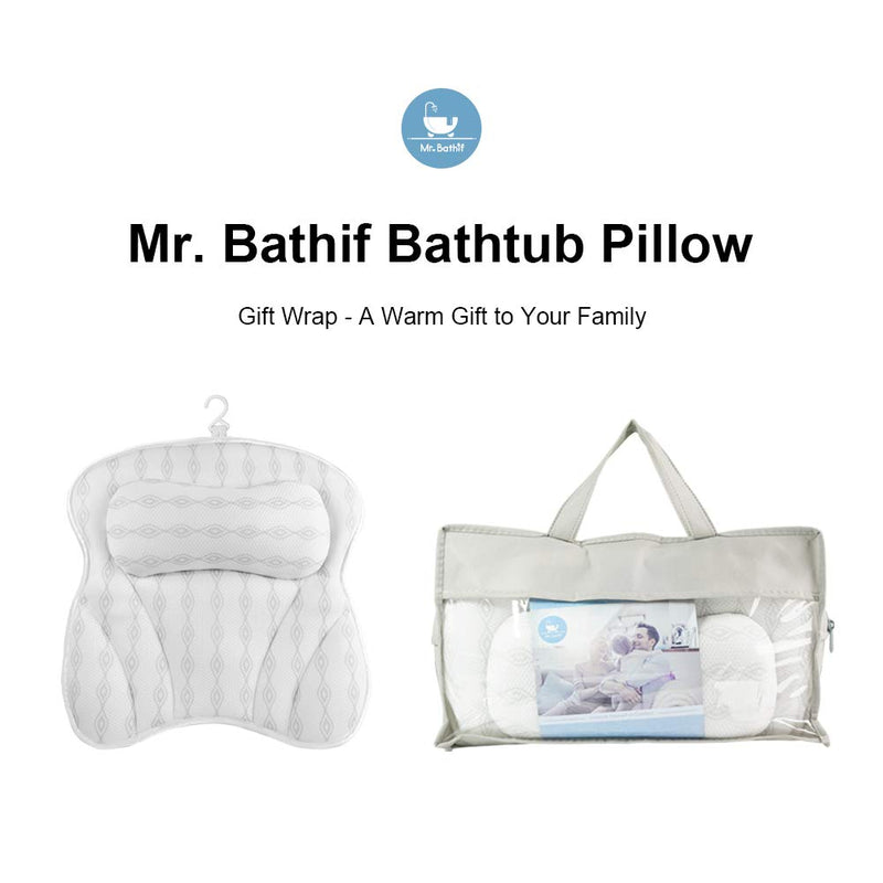 [Australia] - Mr. Bathif Bath Pillow Thicken Bathtub Pillow for Tub, 6 Powerful Suction Cups and 3D Air Mesh Breathable Spa Bath Pillows for Women & Men, Bath Tub Pillows Headrest for Neck, Shoulder 3D bath pillow-white+grey 