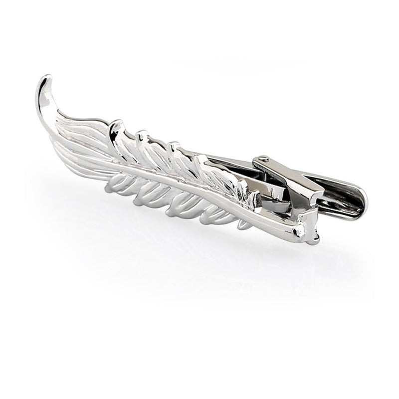 [Australia] - HONEY BEAR Mens Silver Leaf Tie Clip Bar for Normal Size Tie Wedding Gift 4.5cm 