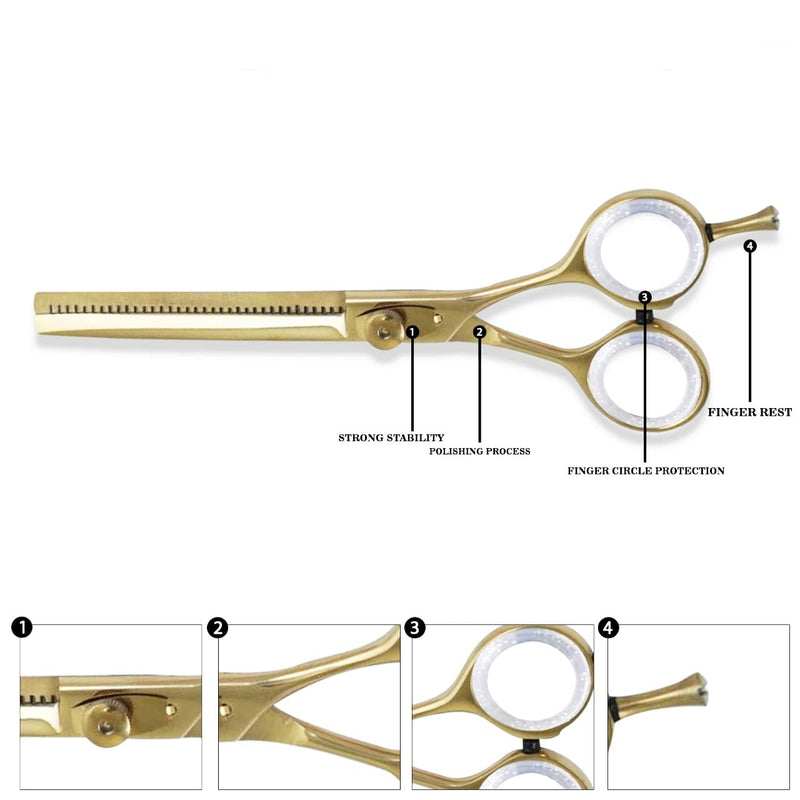 [Australia] - Professional Hairdressing Hair Thinning Scissor Barber Hairdresser Beautician Hair Salon Scissors (Barber Thinning Gold 6.0") Barber Thinning Gold 6.0" 