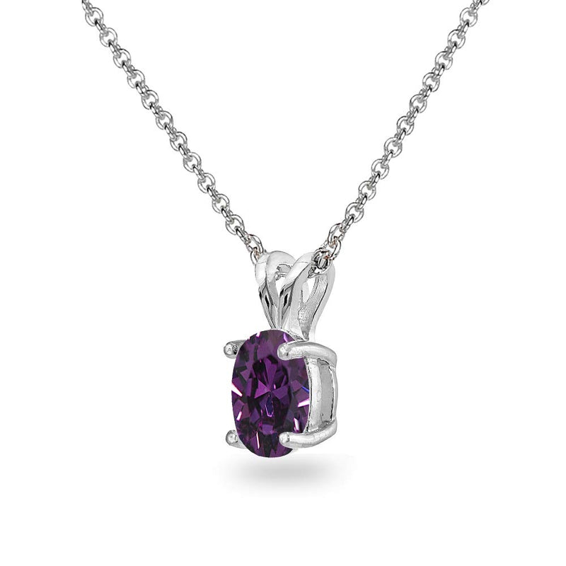 [Australia] - Sterling Silver 8x6mm Oval-Cut Solitaire Pendant Necklace Made with Swarovski Crystals Purple 