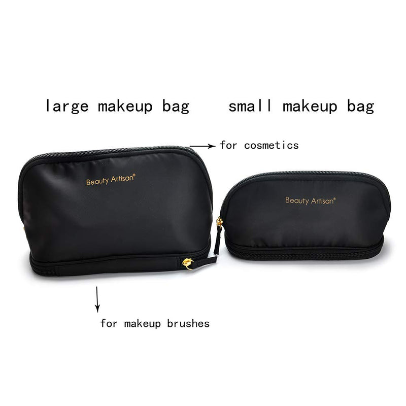 [Australia] - Makeup Bag with Brushes Compartment, 2 Layer Cosmetics Bag for Women, Large Travel Toiletry Organizer Bag with Dual Zipper (large makeup bag) large makeup bag 