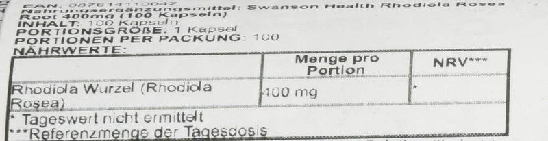 [Australia] - Swanson Rhodiola Rosea Root Stress Mood Adaptogen Wellbeing Support Herbal Supplement 400 mg 100 Capsules (Caps) 