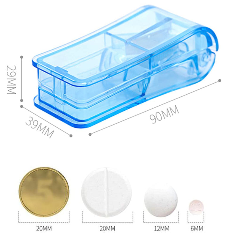 [Australia] - Pill Cutter, Portable Tablet Cutter with Blade and Storage Compartment 2-in-1 Pill Splitter Pill Case Half Quarter for Small or Large Pills Transparent Blue 