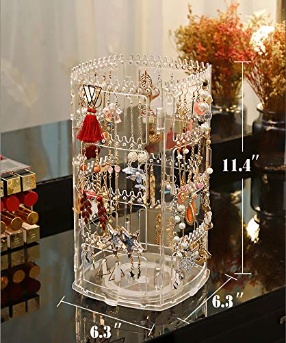 [Australia] - Sooyee 360 Rotating Earring Holder and Jewelry Organizer, 4 Tiers Jewelry Rack Display Classic Stand, 156 Holes and 160 Grooves for Necklaces Earrings Piercings, Clear 