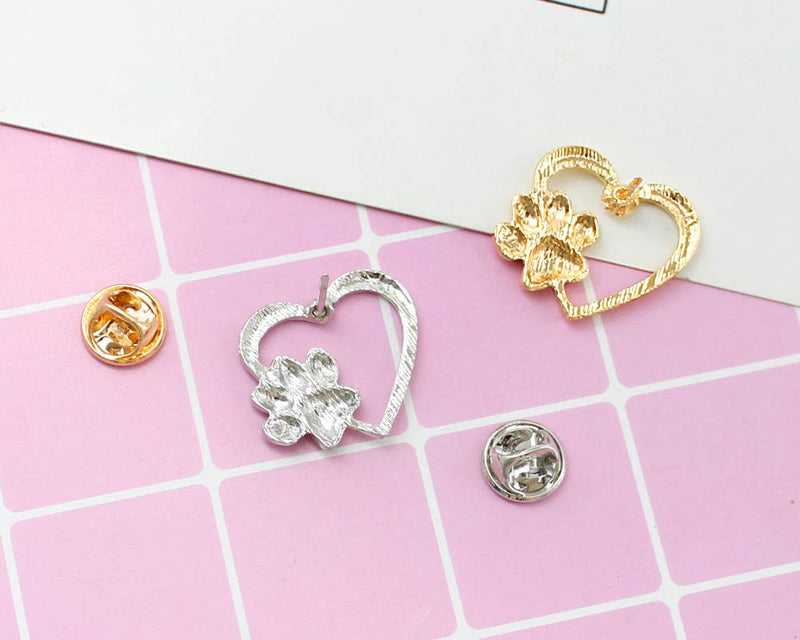 [Australia] - MIXIA Cat Dog Pawprint Pin for Women Cute Heart Puppy Pet Footprint Memorial Brooch Animal Badge Gift Silver 