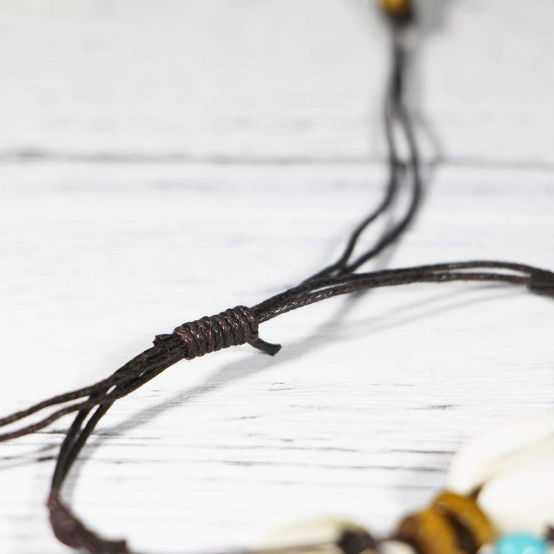 [Australia] - Puka Shell Turquoise Anklet for Women Summer Natural Cowrie Bead Layers Adjustable Ankle Bracelet Handmade Boho Hawaiian Beach Seashell Jewelry for Girls (Seashell) 