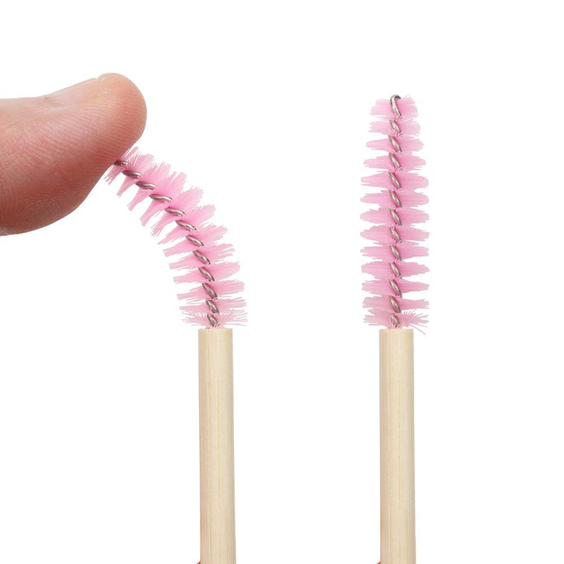 [Australia] - Mekupeu100 Pack Eyelash Mascara Wands Disposable Eco-friendly Bamboo Handle Makeup Brushes Eye Lash Extension Tool Kit, Pink 