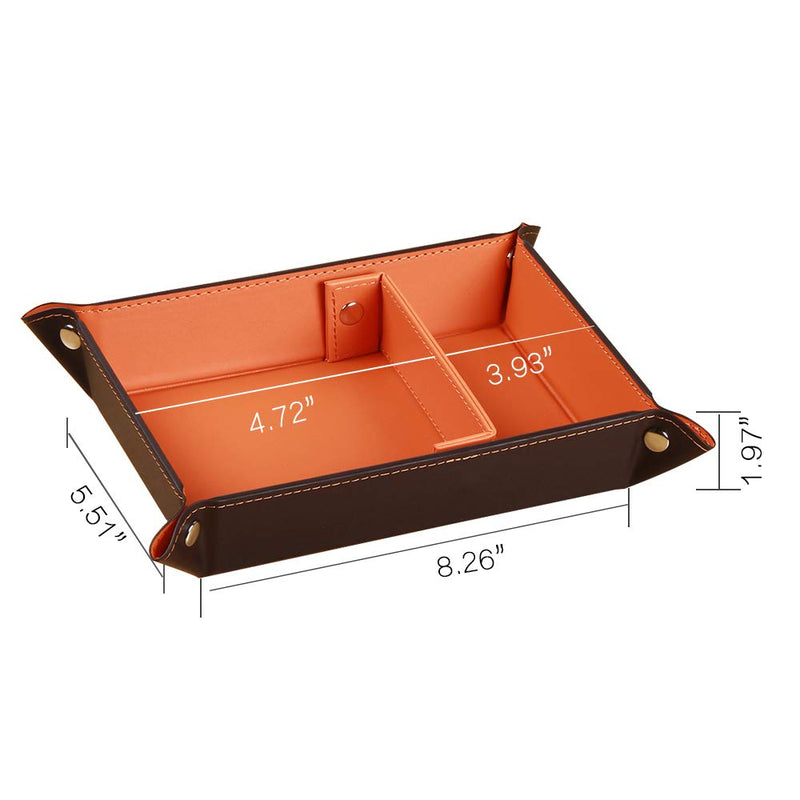 [Australia] - YAPISHI Valet Tray for Men Leather Big Entryway Key Dish Bedside Catchall Bowl 2 Dividers Travel Nightstand Organizer Caddy for Wallet Coins Dice Watch Candy, Sundries Holder for Beside Table (Orange) Orange 