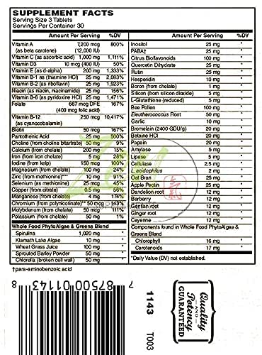[Australia] - Whole Food Life Essentials Multivitamin - Best Full-Spectrum Vitamins, Minerals, Super Food Nutrients, PhytoAlgae, Greens Blend - Best Supplements for Arthritis Pain, Boost Energy & Well-Being -90 Tab 