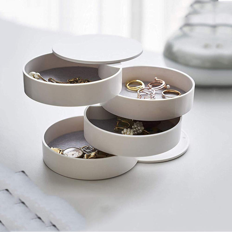 [Australia] - Fullgaden Organizer, 4-Tier 360 Degree Rotating Jewelry Storage Box for Earring Bracelets Rings Fits Small Spaces on Dressers, White 