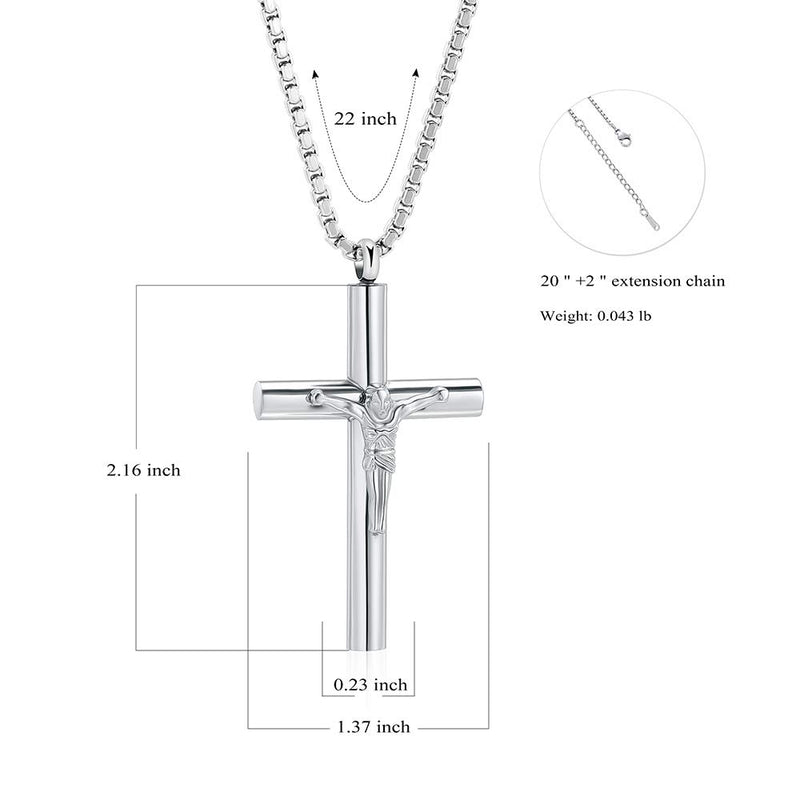[Australia] - zeqingjw Stainless Steel Cross Cremation Jewelry for Men's Crucifix Prayer Urn Pendant Necklace for Ashes Jesus Cross Keepsake Memorial Ash Jewelry Silver 