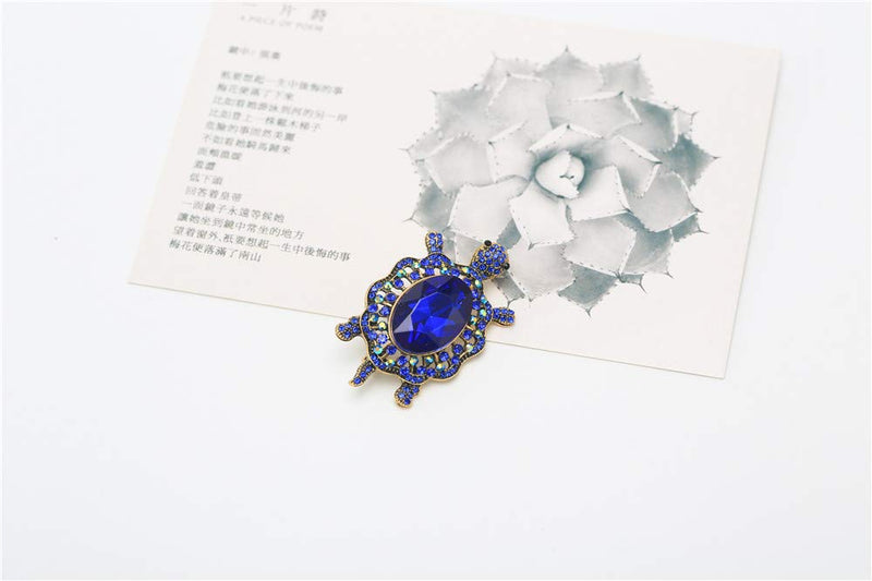 [Australia] - GYAYU Women's Crystal Big Turtle Pin Brooch Girl Animal Decorative Jewelry Dark blue 