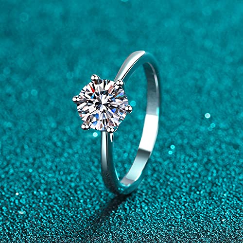 [Australia] - Moissanite Ring, Platinum 950 Plated S925 Sterling Silver Ring with 1 Carat Moissanite Gemstone, Solitaire, Six Prongs, Adjustable, Wedding Band, Light Luxury Jewelry for Women 