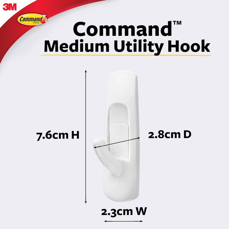 [Australia] - Command Medium Utility Hooks, White, 2-Hooks, 4-Strips, Organize Damage-Free 