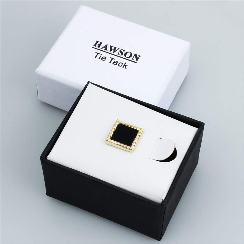 [Australia] - HAWSON Black Stone Tie Tack for Men Tie Pin with Chain for Wedding Birthday Anniversary Party gold tone 