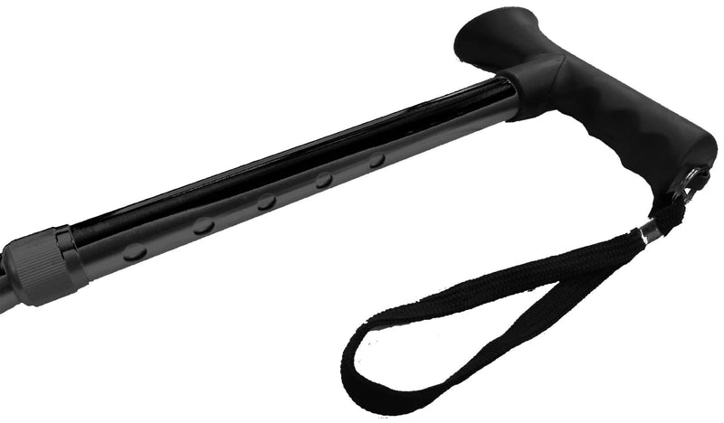 [Australia] - Deluxe 4-Part Folding Adjustable Aluminium Metallic Compact Walking Stick Cane for Men, Ladies and Women with Soft Grip Gel Handle – 33.5” – 37.5” Black 