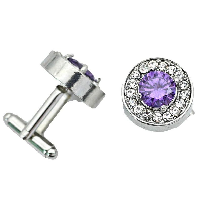 [Australia] - V & L Round Purple Crystal Cuff links Silver – Fancy Unique Elegant Sparkling Luxury Gem Stone Cufflinks for men Round - Perfect for Wedding, Formal, Suits, Business and Groom Cufflink 