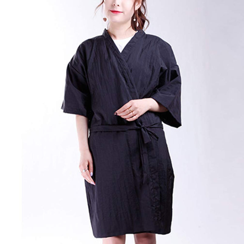 [Australia] - Lurrose Salon Client Gown Robes Cape Hair Salon Hair Cutting Smock for Clients Kimono Style (Black) 