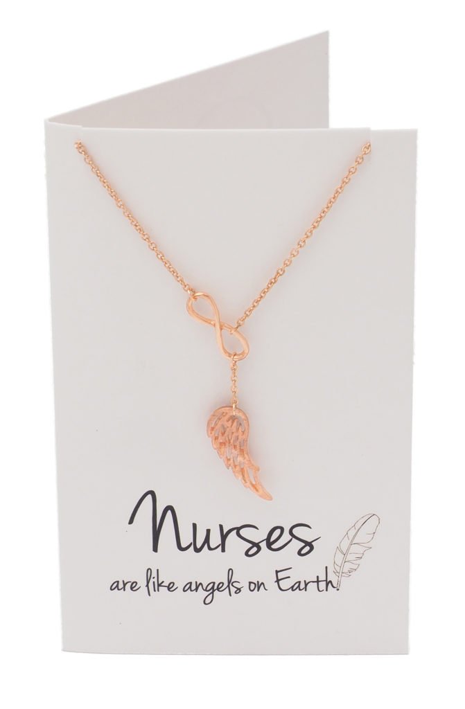 [Australia] - Quan Jewelry Nurse Necklace, Infinity Angel Wing Pendant Charm, Gift for Nurses, Rose Gold Tone 