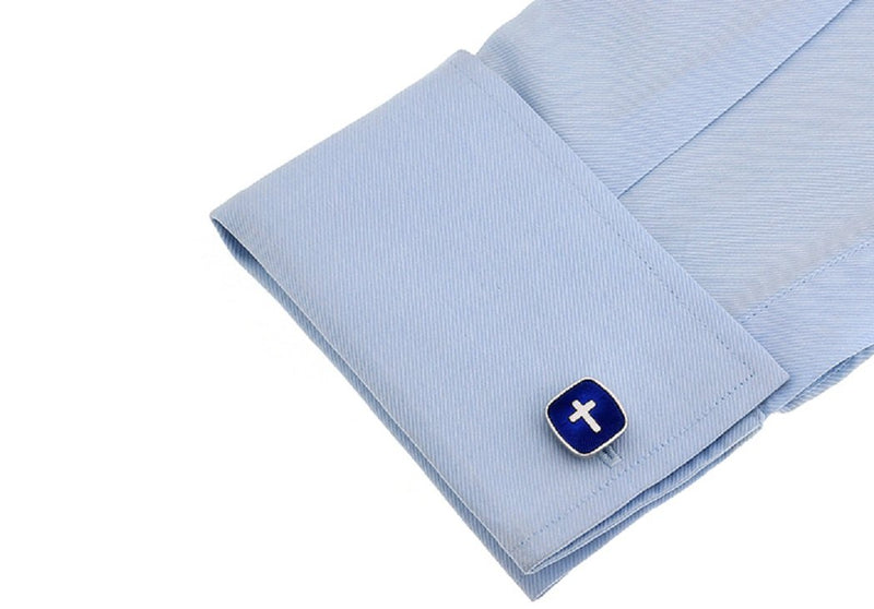 [Australia] - MRCUFF Presentation Gift Box Cross Square Blue Pair Cufflinks & Polishing Cloth 