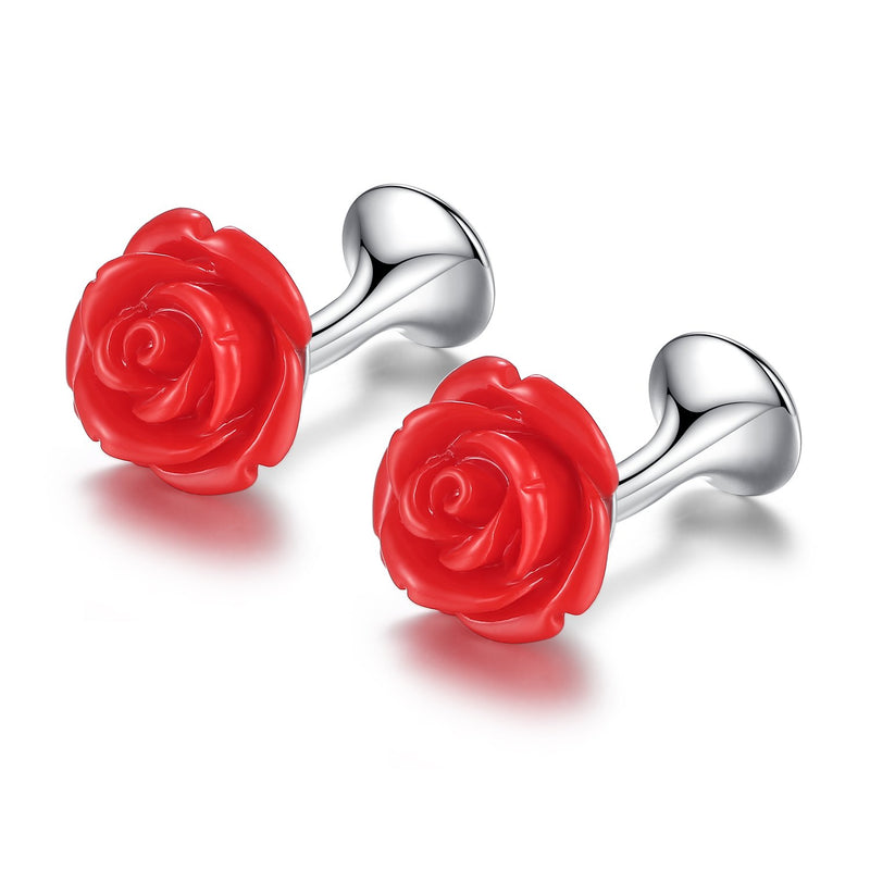 [Australia] - HONEY BEAR Cufflinks for Men Red Rose Flowe rfor Shirt Wedding Gift 