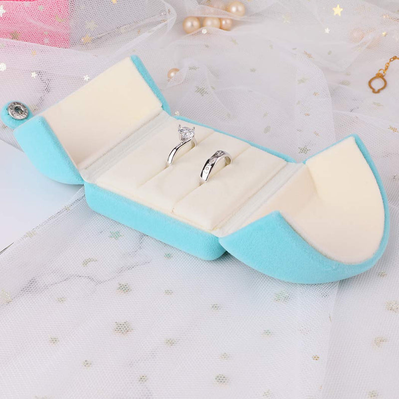 [Australia] - iSuperb Blue Velvet Double Ring Box Wedding Premium Jewelry Gift Box Couple Engagement Ring Boxes for Ceremony Anniversary Proposal 