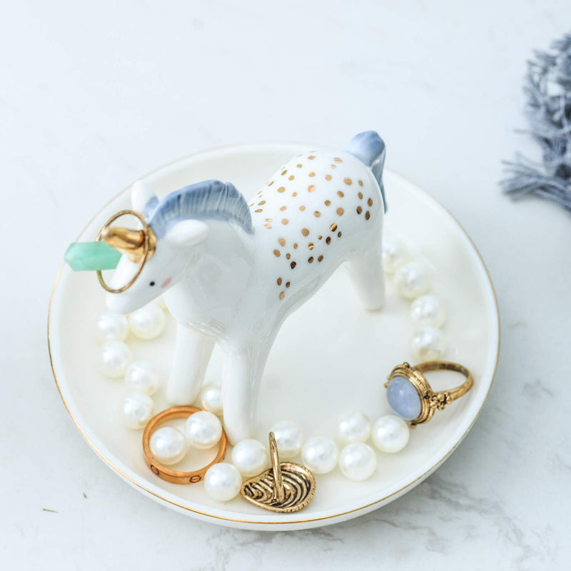 [Australia] - Vellarr Unicorn Ring Holder Dish Ceramic Jewelry Plate Jewel Display Organizer Trinket Tray, Engagement Wedding Gift 