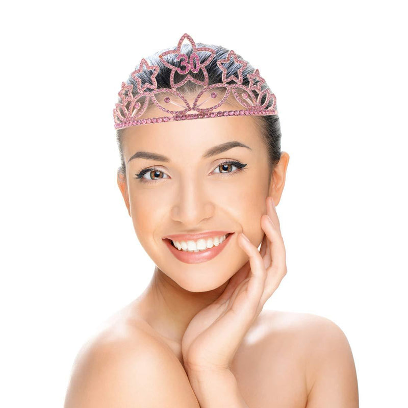 [Australia] - Minkissy 30th Birthday Tiara 30 Crystal Crown Rhinestone Princess Birthday Crown Hair Accessories Happy 30th Birthday Crown Tiara for Women Ladies 