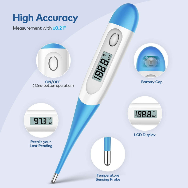 [Australia] - Thermometer for Adults, Digital Oral Thermometer for Fever with 10 Seconds Fast Reading (Light Blue) Light blue 