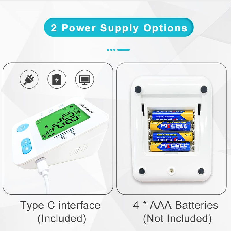 [Australia] - Blood Pressure Monitor with Large Cuff, Elera Home Use Blood Pressure Machine for 24cm - 48cm Upper Arm, with 4-Color LCD Display, High Blood Pressure Warning(Blue White) Blue White 