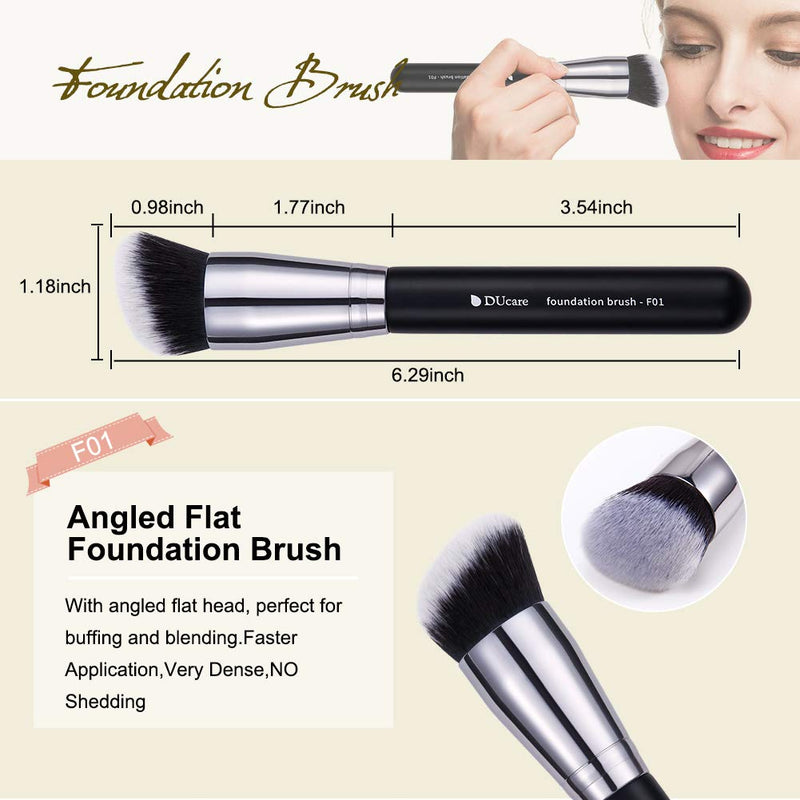 [Australia] - DUcare Makeup Kabuki Brushes 3Pcs Foundation Brush& Concealer Brush& Blusher Brush Face Blush Bronzer Travel Buffing Stippling Contour Liquid Blending Makeup brush set Black 