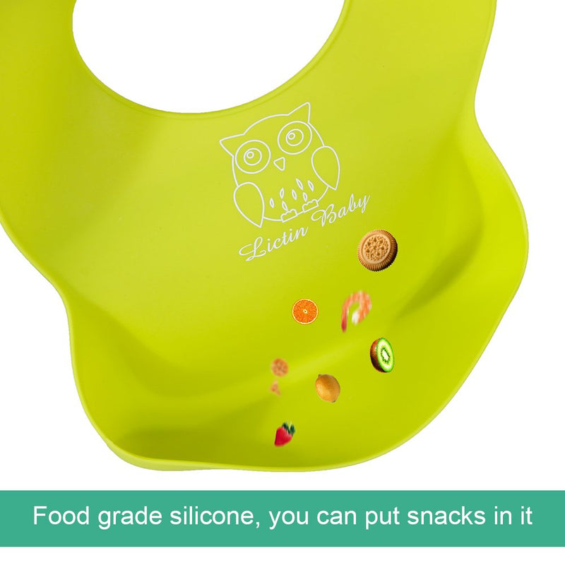 [Australia] - Lictin 3pcs Waterproof Silicone Baby Bibs Wide Food Crumb Catcher Pocket Unisex Bibs Quick Drying Comfortable Food Grade Material Bibs Bacteria Resistant for Infant Toddler Under 3 Years Old 