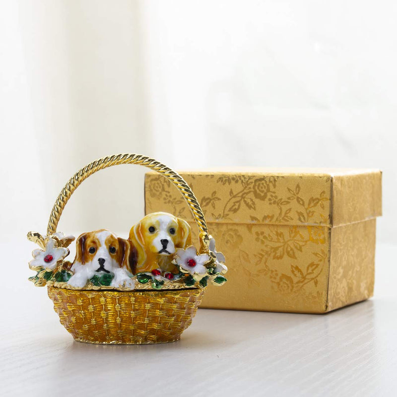 [Australia] - Puppy in Flower Basket Crystal Trinket Box Jewelry Holder Trinket Storage Case 