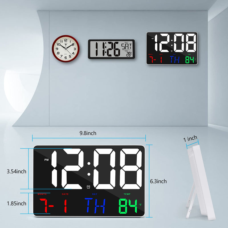 [Australia] - Digital Clock Large Display, Amgico 11.4" Large LED Digital Wall Clock with Temperature,Adjustable Brightness Digital Alarm Clock with Day and Date,Snooze,12/24H, for Bedroom,Office,Elderly White-multicolor 
