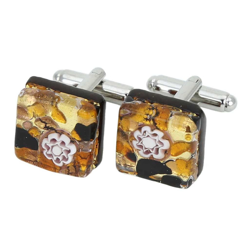 [Australia] - GlassOfVenice Murano Glass Venetian Classic Square Cufflinks - Topaz Gold 