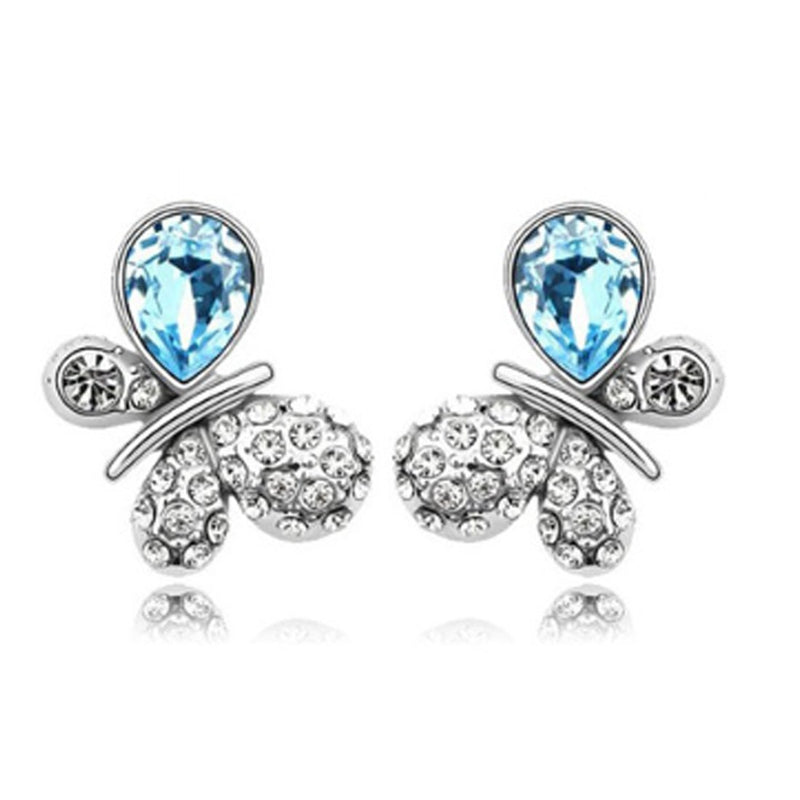 [Australia] - MAFMO Fantastic Butterfly Jewelry Set Sweet 18" Necklace Bracelet Stud Earrings Light Blue 