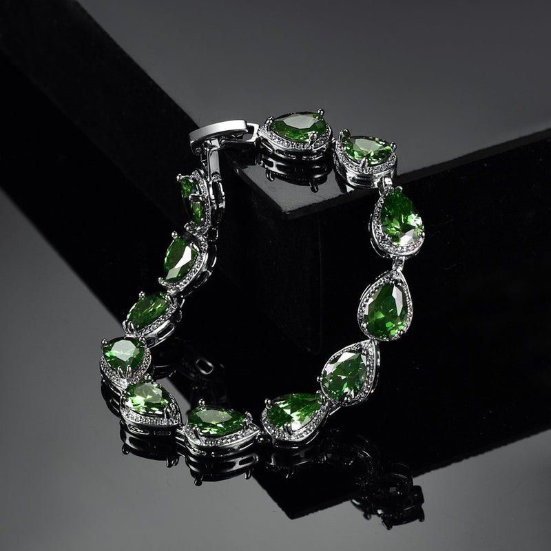 [Australia] - Gulicx Drop Earrings High Quality Cubic Zirconia CZ Bracelet Jewellery Set Earrings and Necklace Green 