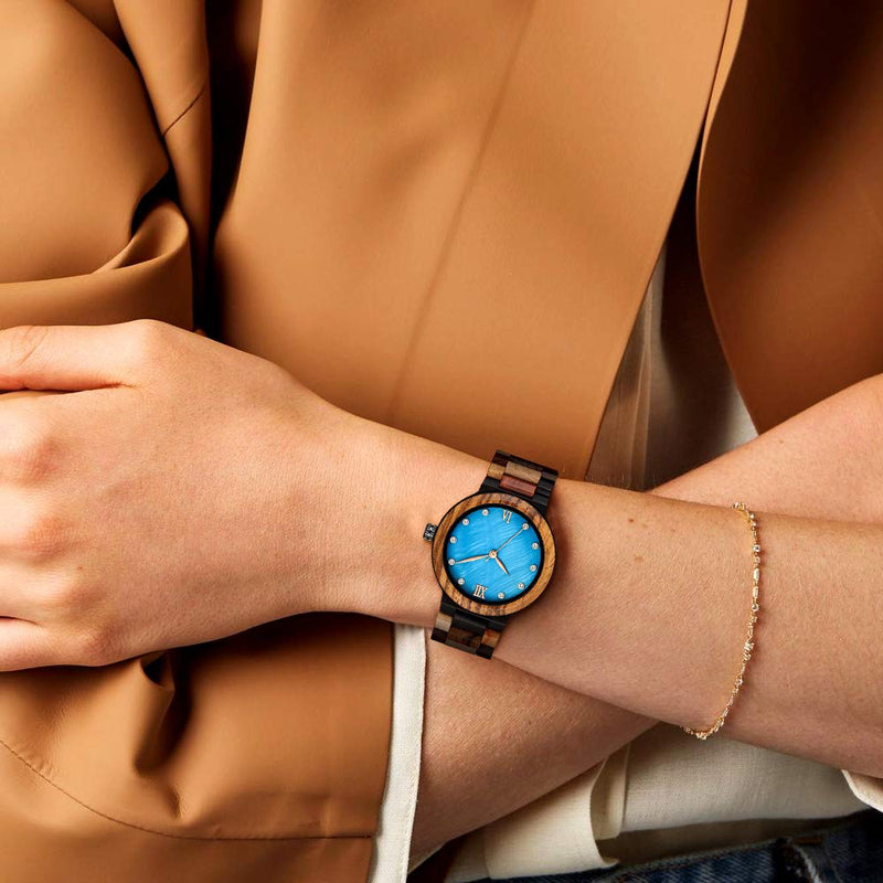 [Australia] - GORBEN Solid Wood Watch Women Quartz Multicolor Wooden Band Wristwatch Reloj de Mujer with Box type 1 