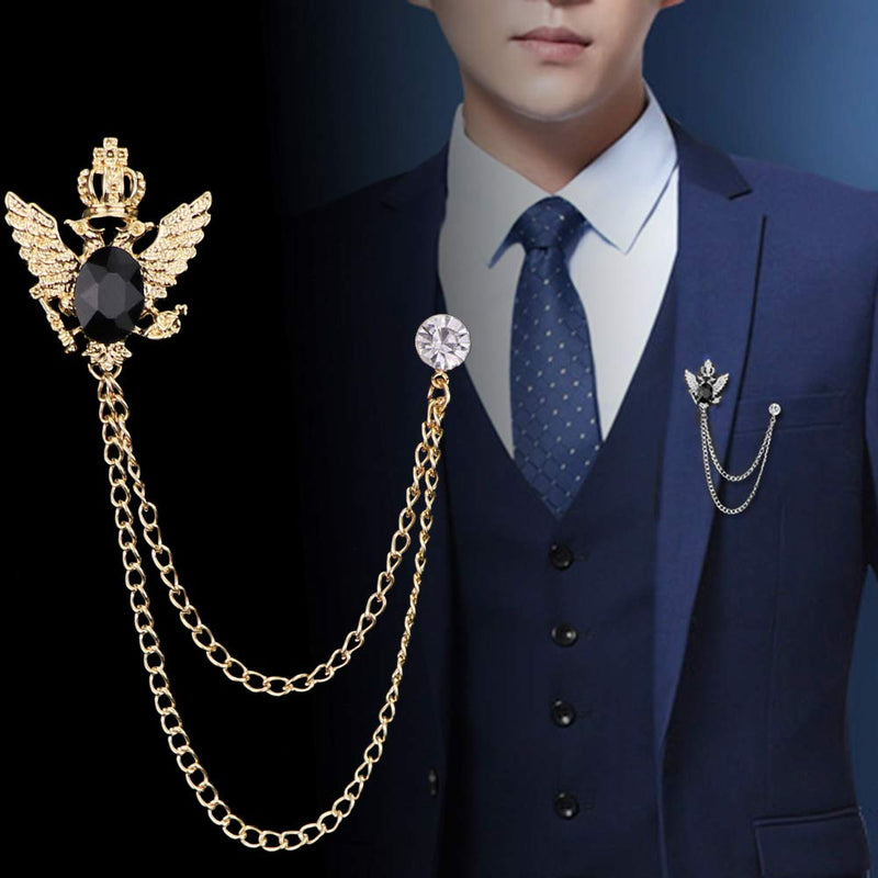 [Australia] - Huture 2PCS Men's Brooch Suit Pin Badge with Chains Brooch Buckle Chain Collar Lapel Pin for Men Shirt Collar Pin Chain Brooch Decoration Metal Brooch Pin Clips for Women Suit Tuxedo Tie Hat Scarf 