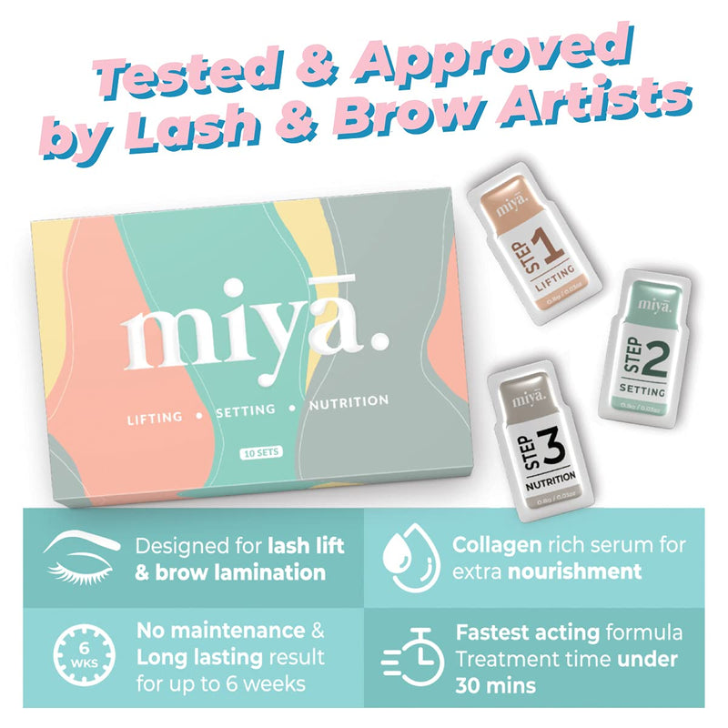 [Australia] - MIYA LASH 2 in 1 Lash Lift & Brow Lamination Lotion Set | Sachet Refill for Lash Lift Kit & Eyebrow Perm | Fast Acting 3-Step Lifting, Setting Lotions with Nutrition Serums | 10 Treatments | Salon Use LASH & BROW LIFT LOTIONS 