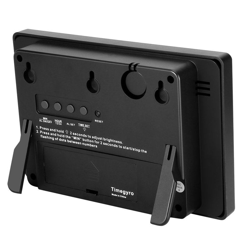 [Australia] - Timegyro Digital Wall Clock LED Alarm Clock Battery Powered Only with Snooze,12/24H,Auto Dim,Brightness Adjustable Functions(Black) 