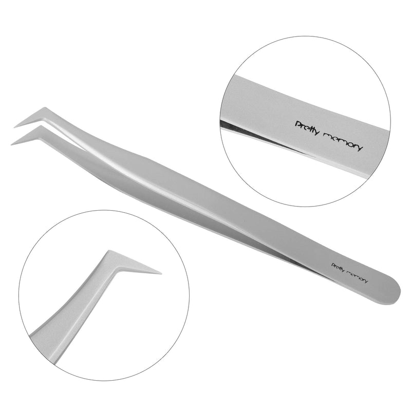 [Australia] - Pretty memory Eyelash Extension Tweezers for Volume Lashes, Stainless Steel Precision Mega Curved Angled Tweezers, Anti Static Fine Tip Tweezer Tools for Eye Lash Extensions Supplies (Pink) 7-Shaped Tweezer 