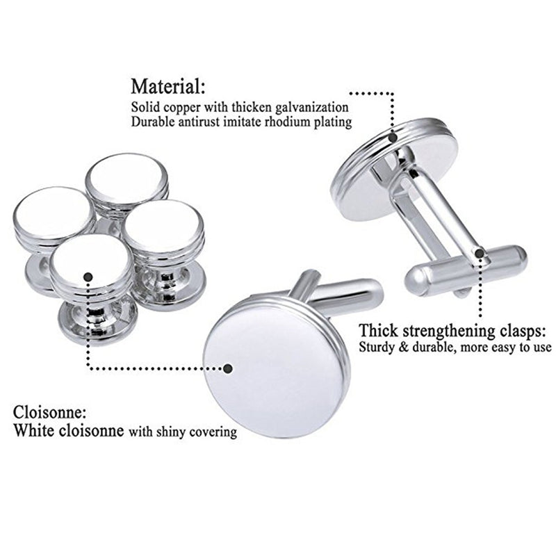 [Australia] - IPINK-Mens Cufflinks and Studs Set Tuxedo Formal Kit Shirts Business Wedding White 