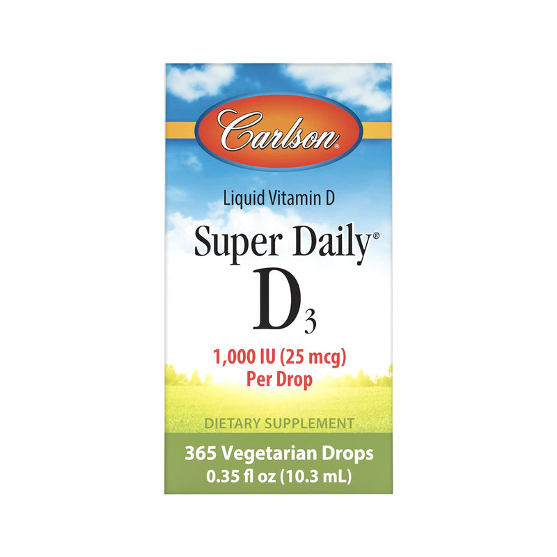 [Australia] - Carlson - Super Daily D3, Vitamin D Drops, 1,000 IU (25 mcg) per Drop, 1-Year Supply, Vitamin D3 Liquid, Heart & Immune Health, Vegetarian, Liquid Vitamin D3 Drops, Unflavored, 365 Drops 0.35 Fl Oz (Pack of 1) 