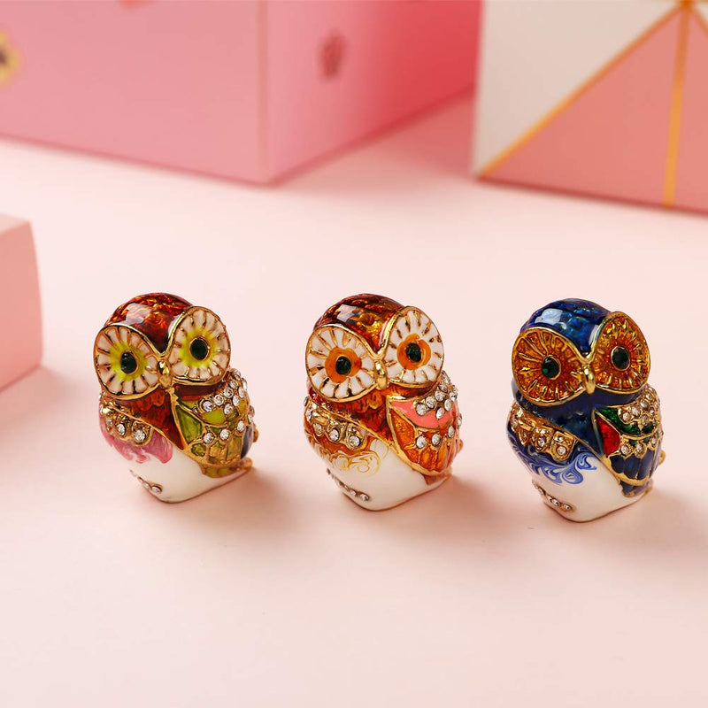 [Australia] - Furuida Trinket Boxes Cute Three Owl Enameled Jewelry Box Animal Figurine Ornament Craft Gift for Home Decor 