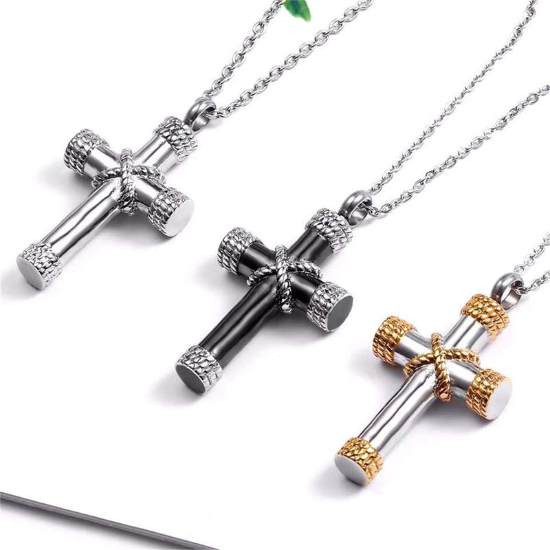 [Australia] - LLmansha Stainless Steel Cremation Jewelry for Ashes Cross Urn Pendant Necklace Memorial Keepsake Jewelry Urn N6-Black 