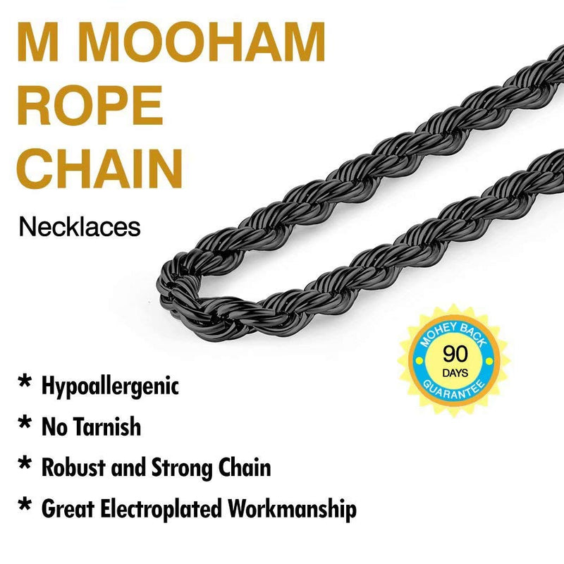 [Australia] - M MOOHAM 2.5MM 3MM 4MM 5MM Black Silver Gold Plated Stainless Steel Twist Rope Chain Necklace for Men Women 16-36 Inch 16.0 Inches Black-2.5mm wide-1pack 