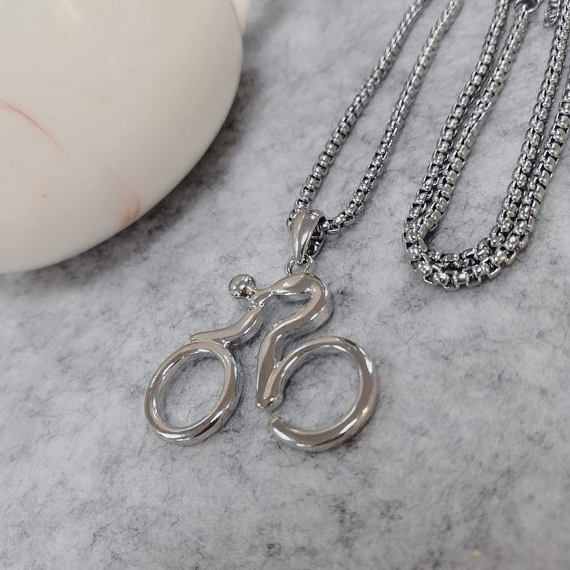 [Australia] - NOUMANDA Stainless Steel Bicycle Bike Sport Pendant Necklace for Cycling Lovers Gifts (silver) 