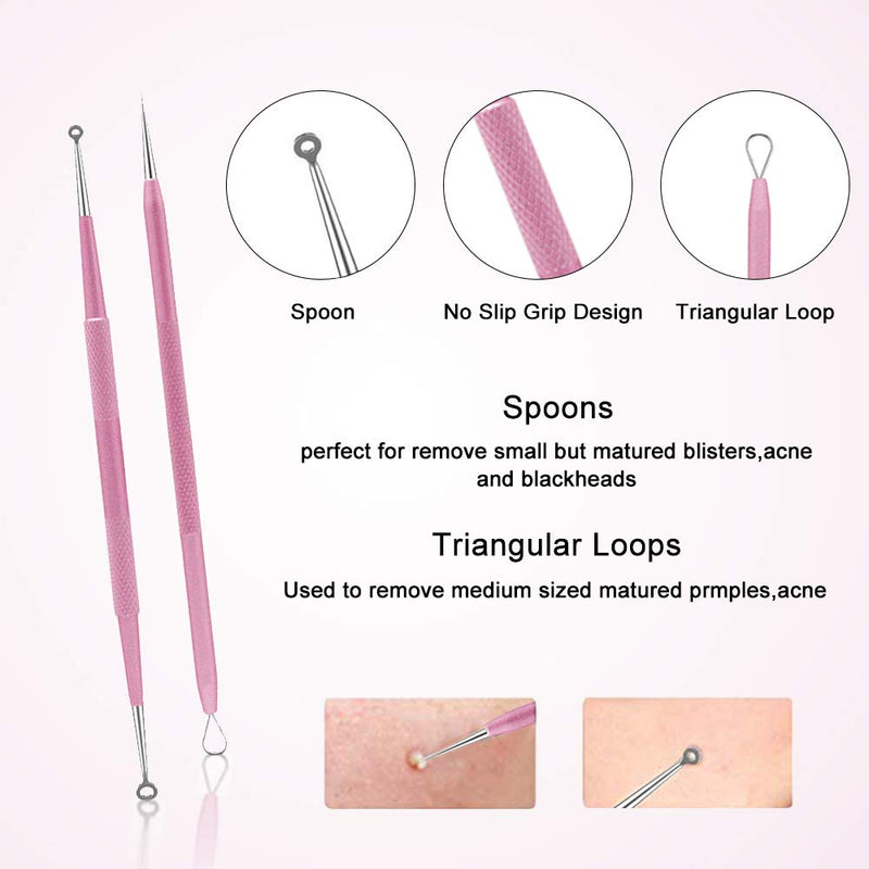 [Australia] - 10PCS Blackhead Remover Tool, Aooeou Professional Pimple Popper Tool Kit - Treatment for Blemish, Whitehead Popping, Zit Removing for Risk Free Nose Face, Anti-slip Coating Handle(Pink) Pink 