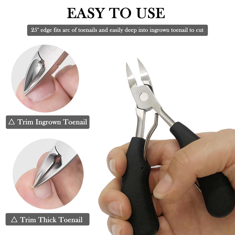 [Australia] - Thick Toenail Clippers, AIMANGO Nail Clippers for Thick & Ingrown Toenails Heavy Duty Podiatrist Toenail Clippers Kits Stainless Steel Ingrown Toenail Tool Rubber Handle for Family/Seniors (Black) Black 